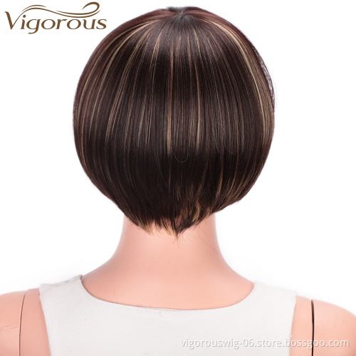 Vigorous Hair Short Straight Hair Bob Wig with Flat Bangs Heat Resistant Synthetic Daily Party Cosplay Wigs for Women